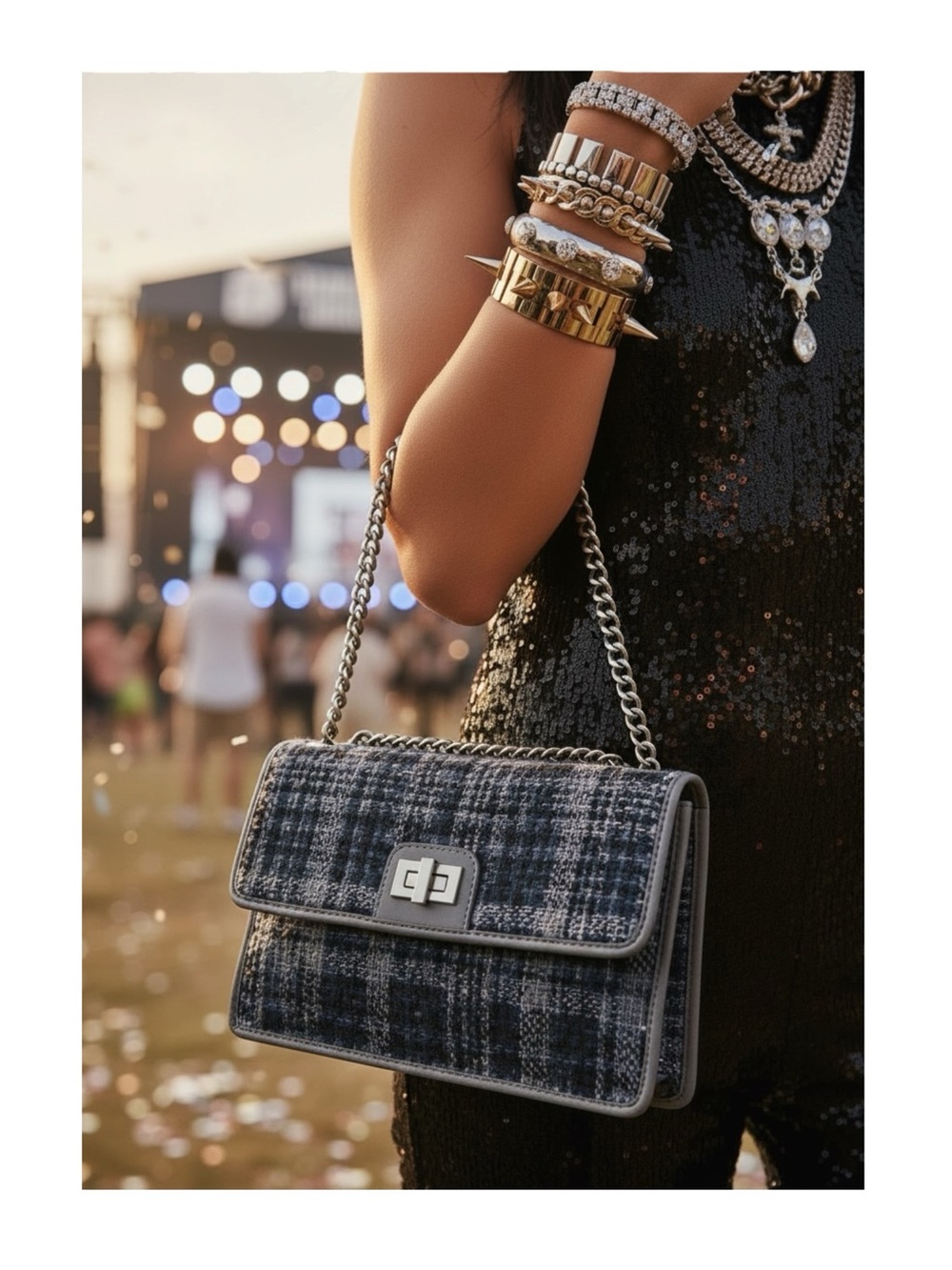 Artisan: new Alma Tonutti ✽ Tweed Turnlock Hardware Flap Bag ✽ Silver Chain ✽